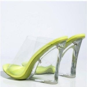 Peep Toe Lucite Wedges in Neon Yellow